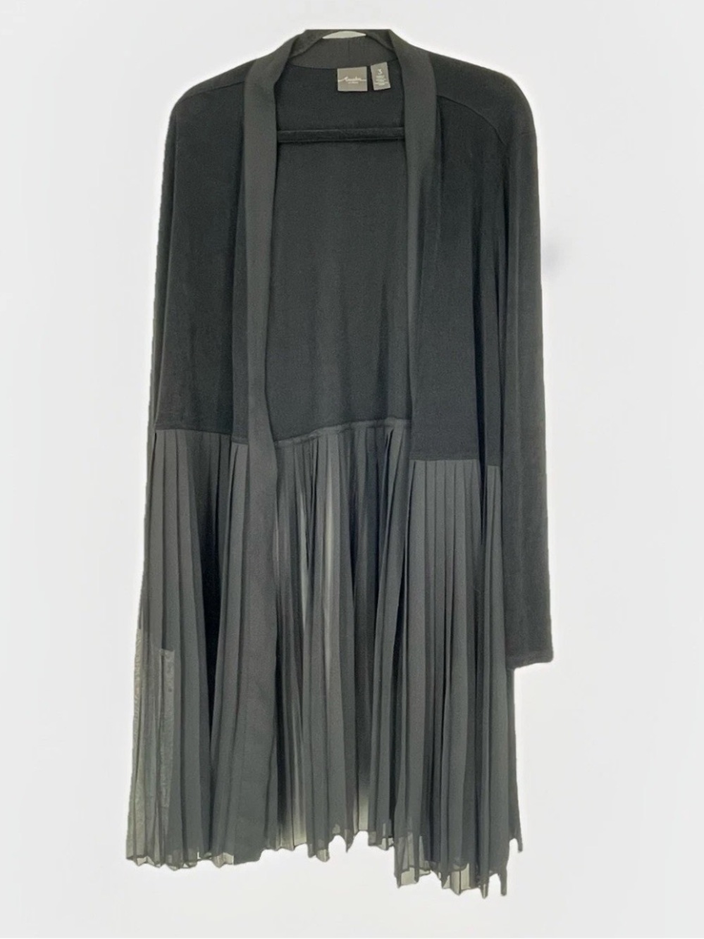 Chico's Travelers Cardigan Black Open Long Line Pleated Shear Size 3 XL 16